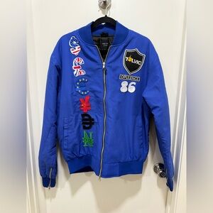 Tolvic Las Vegas Men's Jacket Money Sign Patches Size Large Blue Full Zip